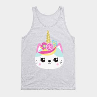 Unicorn Cat, Cute Cat, Little Cat, Flowers, Kitty Tank Top